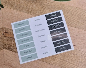 Weekdays Sticker Sheet, aesthetic transparent stickers for weekly planning, gift, Made in Switzerland