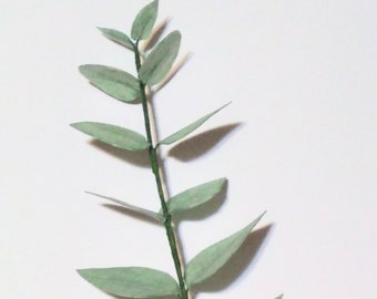 Eucalyptus branch wafer paper cake topper. Sage colored eucalyptus leaves. Wedding cake greenery. Vegan and gluten free