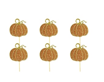 Orange and gold pumpkin cupcake toppers. Set of 6 or 12
