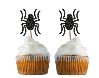 Cardstock glitter spider cupcake toppers