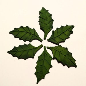 Fondant 2 inch holly leaves cake or cupcake toppers. Christmas, winter edible decorations