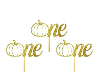 Gold cardstock One cupcake toppers set of 6 or 12