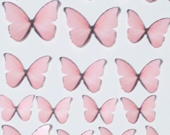 18 pink wafer paper butterflies. Precut. Edible topper for cake and cupcake decorating.  B42