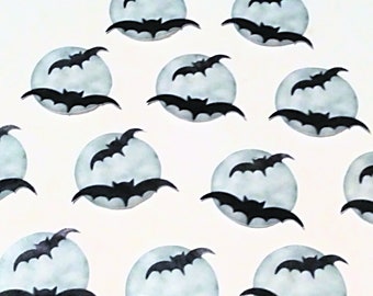 Wafer paper moon and bats cupcake toppers. Flat 2D edible decoration