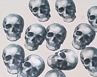 Pre cut Wafer paper Halloween skulls cupcake toppers. Flat 2D edible skulls    S1