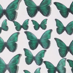 18 green wafer paper butterflies. Precut. Edible topper for cake and cupcake decorating.  B54
