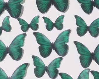 18 green wafer paper butterflies. Precut. Edible topper for cake and cupcake decorating.  B54