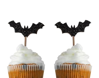 Cardstock glitter black bats cupcake toppers