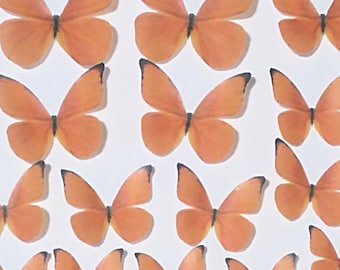 18 orange wafer paper butterflies. Precut. Edible topper for cake and cupcake decorating.  B34