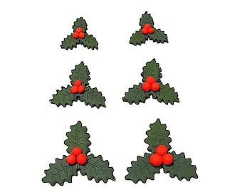 Fondant holly leaves and berries cake or cupcake toppers. Christmas, winter edible decorations