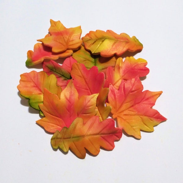 2.5 inch fondant autumn maple and oak leaves.  Fall foliage cake topper. Gumpaste leaf
