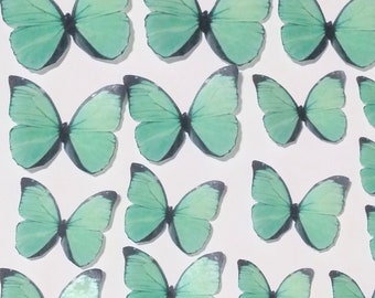 18 green wafer paper butterflies. Precut. Edible topper for cake and cupcake decorating.  B33