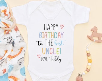 Happy Birthday Uncle Baby Onesie - Personalised Birthday Uncle Gift Baby Bodysuit -  Uncy Auntie Baby Grow Vest