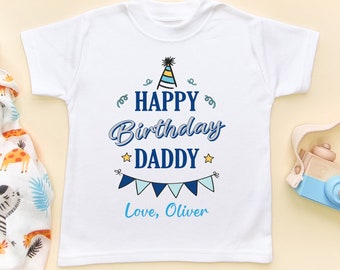 Joyeux anniversaire Papa Toddler Boy Shirt Personnalisé Papa’s Birthday Blue Toddler T-shirt Nom personnalisé Anniversaire Enfants Papa Cadeau