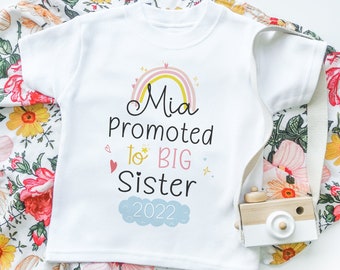 Big Sister Toddler Personalised Shirt Sisters Kids Clothing Cute Baby Personalized T-Shirt Gift Siblings Kids Top Older Sister Tee Rainbow