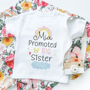 Big Sister Toddler Personalised Shirt Sisters Kids Clothing Cute Baby Personalized T-Shirt Gift Siblings Kids Top Older Sister Tee Rainbow image 1