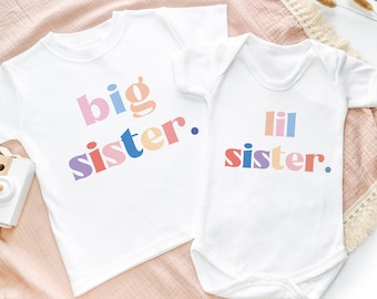 Big Sister Lil Sister Toddler Shirt Sisters Kids Clothing Cute Baby Onesie Gift Idea Siblings Kids Top Baby Older Sis Tee Matching T-Shirt