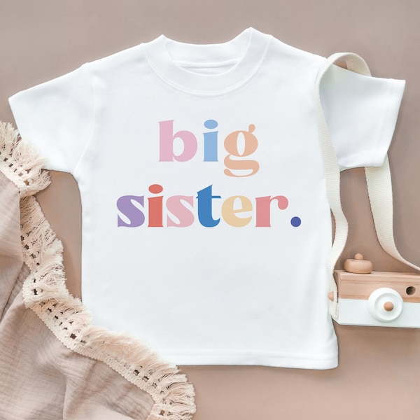 Big Sister Toddler Shirt Sisters Kids Clothing Cute Baby Shirt Toddler T-Shirt Gift Idea Siblings Kids Top Baby Older Sister Rainbow Colours