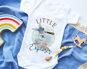 Little Explorer Baby Onesie Bodysuit Cute Rabbit Baby Bodysuit Sweet Quote Toddler Shirt Cute Baby Shower Gift Kids Clothing Baby Grow Vest