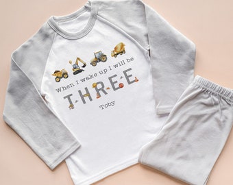 Third Birthday Personalised Pyjamas Set - Builder Theme Pyjama - 3rd Birthday PJs - Construction - Gift