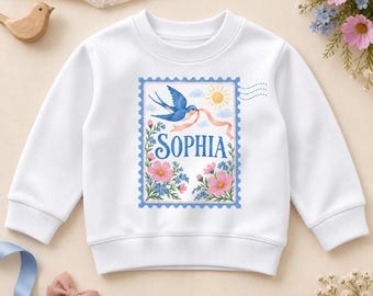 Personalised Floral Postage Stamp Sweatshirt for Kids