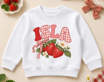 Personalised Strawberry Gingham Sweatshirt for Kids