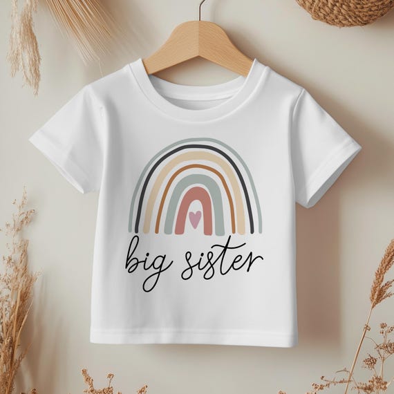 Big Sister Shirt – Boho Rainbow Toddler T-Shirt, Cute Sibling Reveal Outfit, Toddler & Kids Girl Gift, Older Sister Tee, Children Clothing