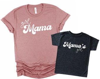 Girl Mama Mama's Girl Retro Style Matching T-Shirt Mummy and Me Twinning Set Outfit Family Matching Shirts Mum and Daughter Mothers Day Gift