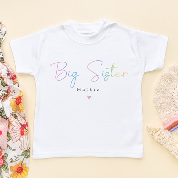 Big Sister Personalised Kids Shirt - Big Sis T-Shirt Gift - Sisters Toddler Clothing - Siblings Children Top - Older Sister Tee Boho Style