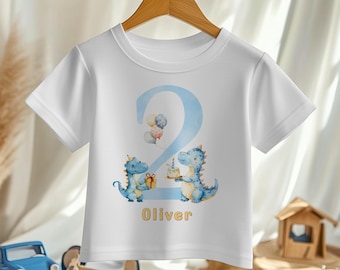 Personalised 2nd Birthday T-Shirt, Dinosaur Toddler Tee, Two Year Old Boy Gift