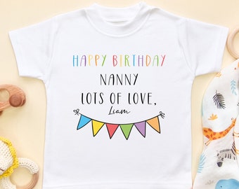 Happy Birthday Nanny Toddler Shirt Personalised Grandma's Birthday Kids Tee Personalized Name Birthday Kids Grandma Gift