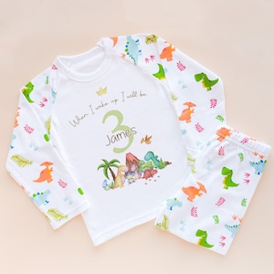 Personalised 3rd Birthday Pyjamas, Dinosaur Kids PJ Set, Three Year Old Gift