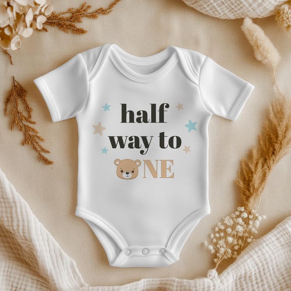 Half Way To One Baby Vest Half Birthday Baby Bodysuit Cute Milestone  Birthday Onesie Months Cute Teddy Bear Baby Keepsake Gift
