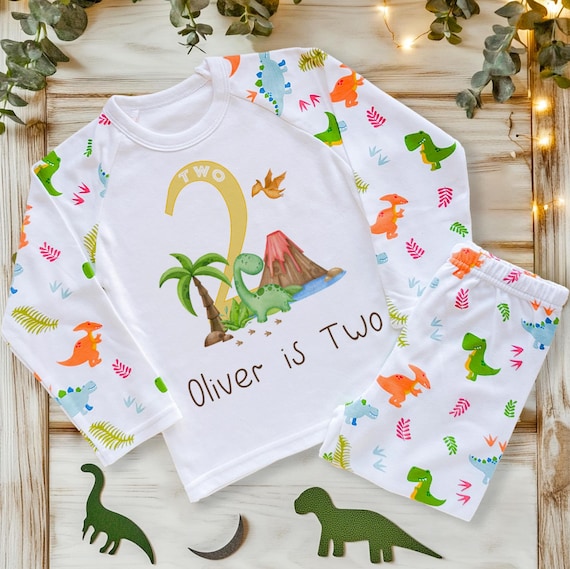 Personalised 2nd Birthday Pyjamas – Dinosaur Toddler PJs Set – Custom  Birthday Sleepwear Gift for Boys Girls Children Birthday Nightwear