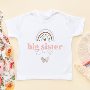 Big Sister Personalised Kids Shirt - Sisters Toddler Clothing - Big Sis T-Shirt Gift - Siblings Children Top - Older Sister Tee Rainbow