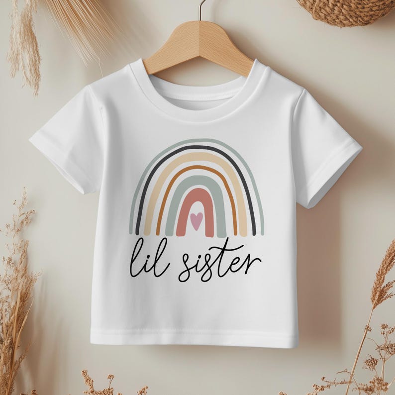 Promoted to Big Sister T-Shirt, Rainbow Girl Sibling Reveal Tee, Big Sis Baby Gift zdjęcie 2