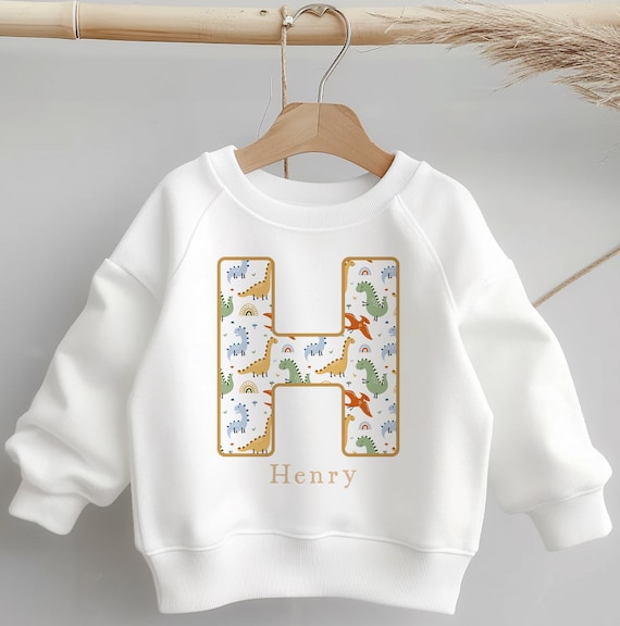 Personalised Name Kids Sweatshirt Custom Toddler Clothing Dinosaur Pattern Boy Jumper Children Gift Name With Initial Dino Theme