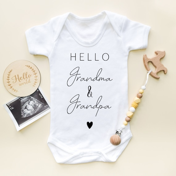 Hello Grandma Grandpa Baby Onesie Bodysuit Cute Kids Clothing Toddler Baby  Grow Vest Older Announcement Gift Granny Grandad Quote