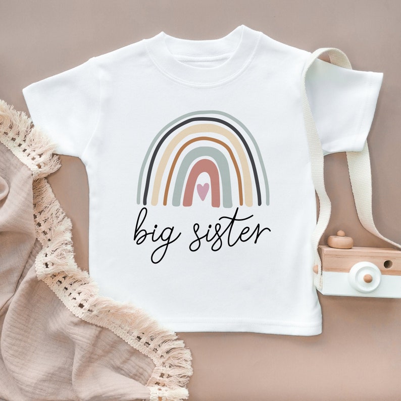 Big Sister Toddler Shirt Sisters Kids Clothing Cute Baby Shirt Toddler T-Shirt Gift Idea Siblings Kids Top Baby Older Sister Tee Rainbow 