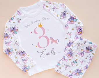 When I Will Wake Up I Will Be Three Personalised Pyjamas Set - Princess Theme Pyjama - Third Birthday PJs