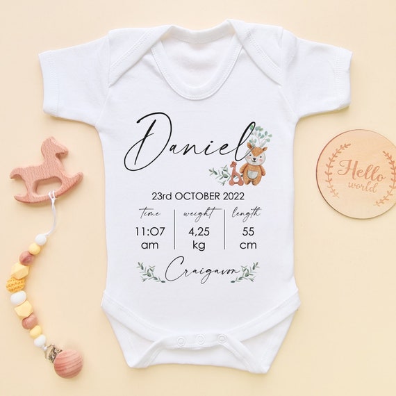 Personalised New Baby Boy Metric Bodysuit Baby Birth Announcement Baby Onesie Birth Detail Gift Christening Baby Gift Baby Information Vest