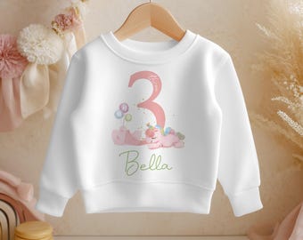 Sweat-shirt personnalisé pour le 3e anniversaire, pull licorne pour enfant, cadeau pour fillette de trois ans