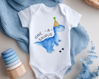 Body bébé personnalisé, Dinosaur One A Saurus grenouillère 1er anniversaire, cadeau