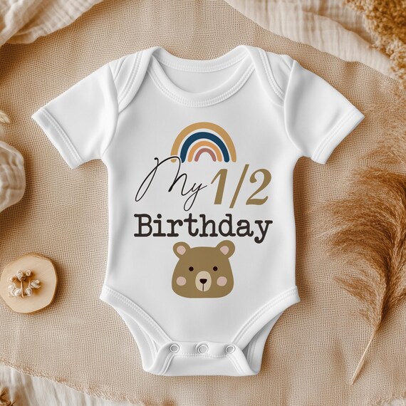 thumbnail image 2 of Its My Half Birthday Baby Vest – Half Way To One, Unisex Babygrow, White, New With Tags 2 of 4