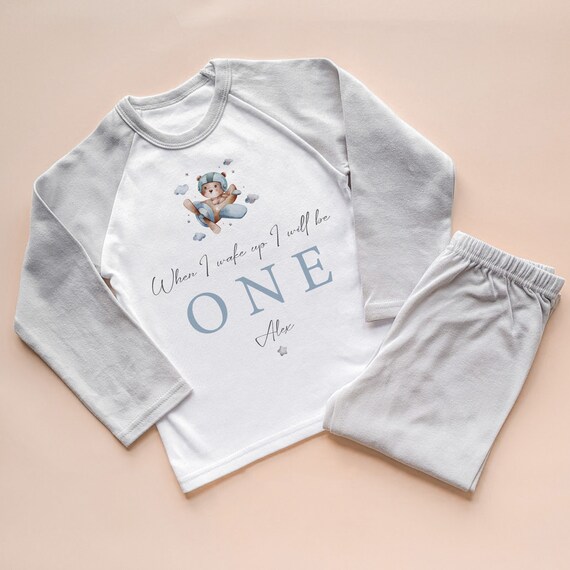 First Birthday Personalised Kids Pyjamas Set Cute Teddy Bear Pyjama 1st Birthday Pjs Children Nightwear Etsy UK