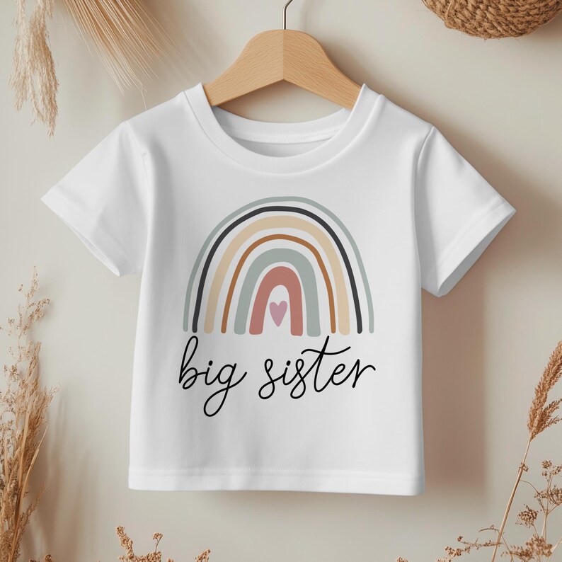 Promoted to Big Sister T-Shirt, Rainbow Girl Sibling Reveal Tee, Big Sis Baby Gift zdjęcie 1