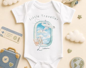 Personalised Little Traveller Baby Bodysuit, Aeroplane Window