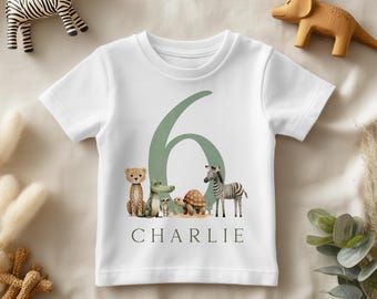 T-shirt d'anniversaire personnalisé pour enfants, t-shirt animal de safari, cadeau de tenue de fête