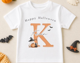 Personalised Orange Initial Halloween T-Shirt for Kids