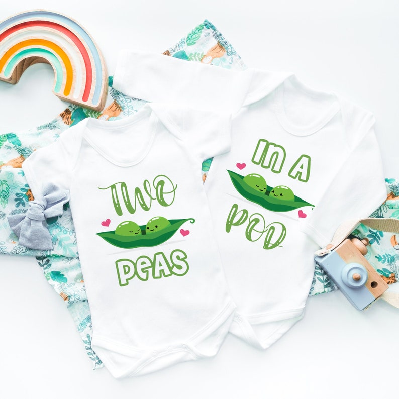 Two Peas in A Pod Twins Baby Onesies Cute Baby Bodysuits Etsy